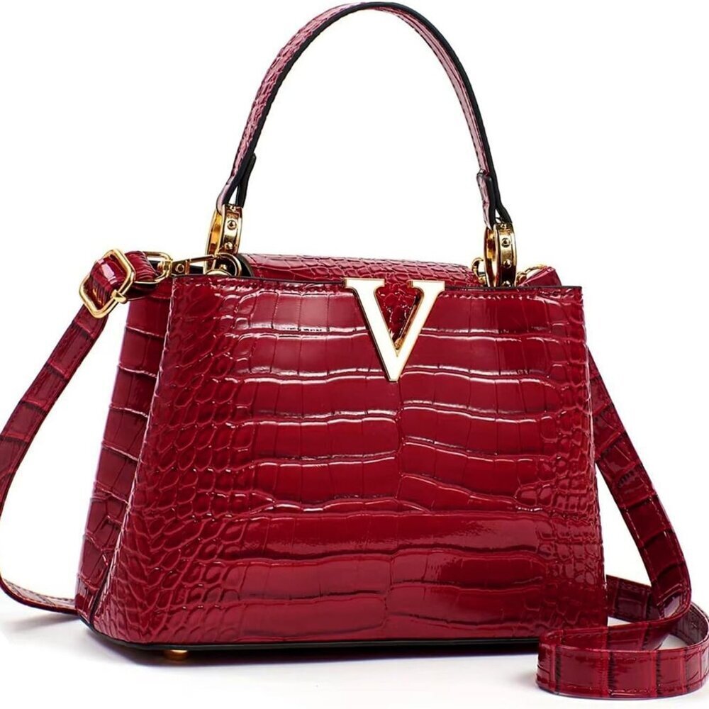 Women’s Crocodile Leather Satchel Bag Small Crossbody Shoulder Tote